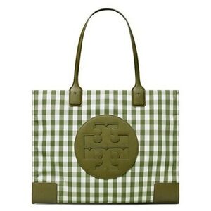 Tory Burch Green Checkered Ella Tote Bag